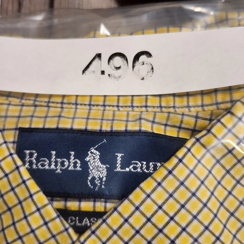 Polo Ralph Lauren Button Down Mens L Yellow Blue Check Short Sleeve Cotton Shirt